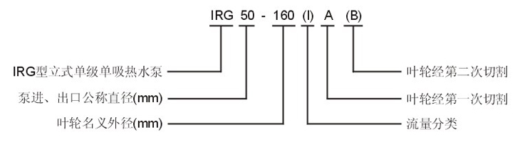 IRG型立式單級(jí)單吸熱水泵型號(hào)意義圖